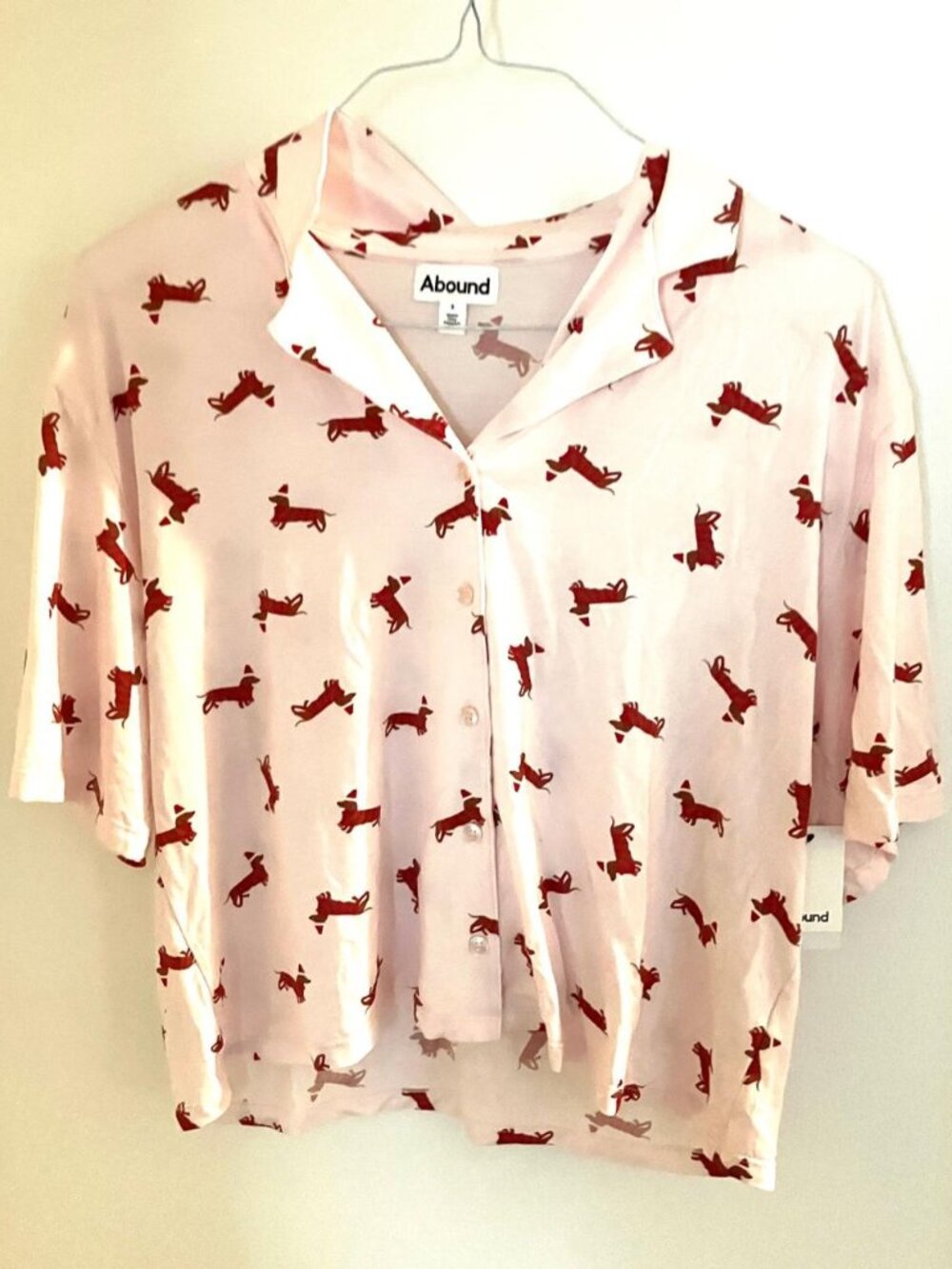 Abound Sleepy Head Pajamas Small, PINK DACHSHUND SANTA PAJAMA TOP